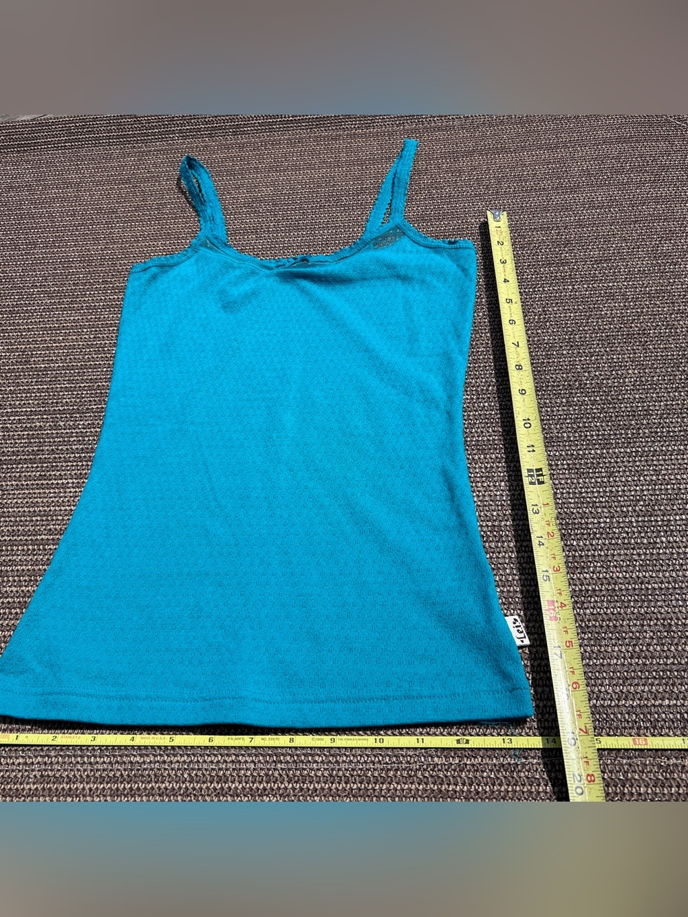 l.e.i. Y2K turquoise camisole tank top with lace trim - Sz S - Picture 4 of 6